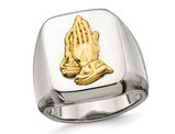Men's Praying Hands Polished Stainless Steel Ring
